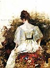 William Merritt Chase Famous Paintings - Portrait of a Woman in a White Dress